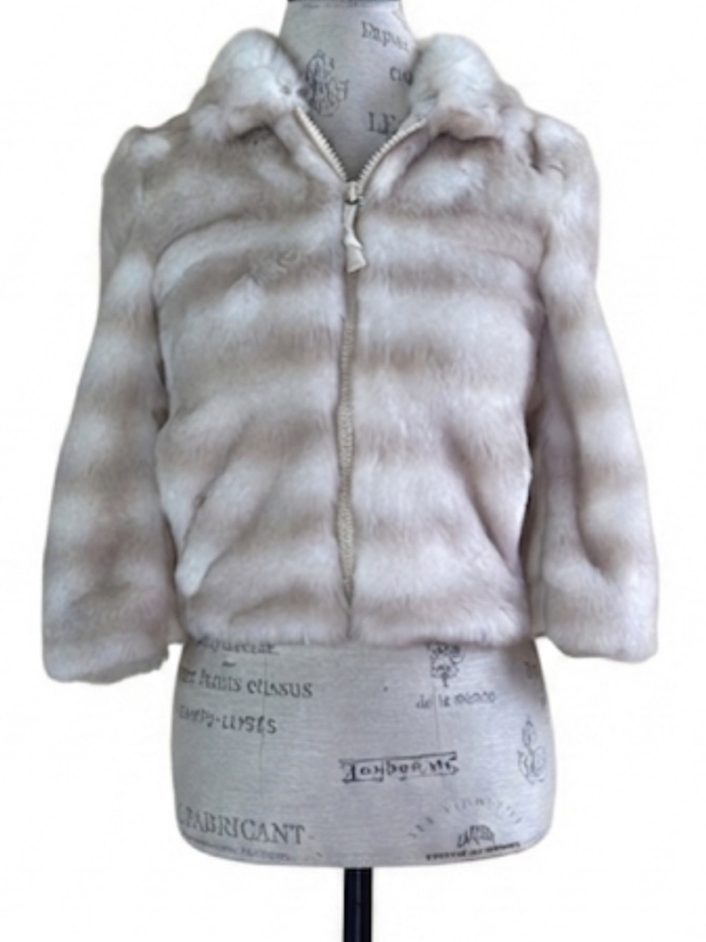 Juicy Couture Rare Cream Faux Fur Jacket With Leather Petite Excellent Condition - Picture 1 of 13